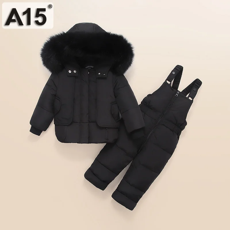 A15 зимняя куртка для маленьких мальчиков комплект со съемной шапочкой и штанами для детей 12 месяцев, Размер От 2 до 3 лет, детская одежда для девочек, пальто - Цвет: k38- X-901Black