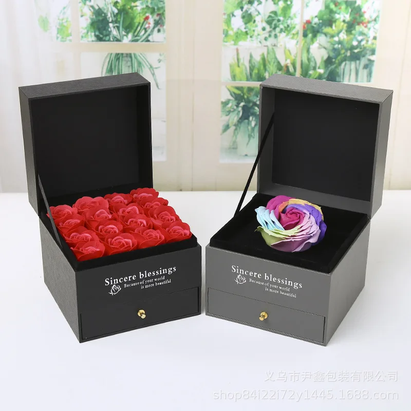 

wooden jewelry flower box square drawer necklace box lipstick gift box Send a girlfriend on Valentine's Day gift box packaging