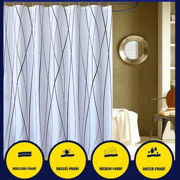 

Simple polyester thick waterproof mildew bathroom bathroom hotel shower curtain black line curtain