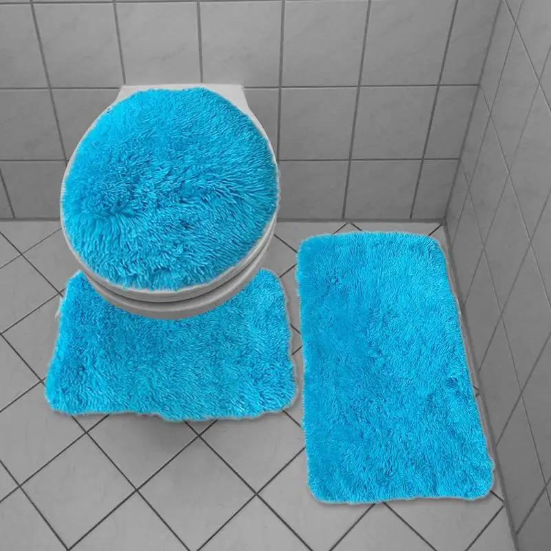 Sky Blue 3 шт коврик для ванной, набор ковров, нескользящий однотонный коврик для ванной комнаты, декор для кухни, коврик для двери, Декор, покрытие для унитаза, ковер - Цвет: Sky Blue