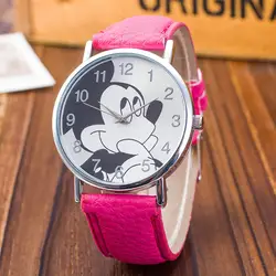 Новый Для женщин часы Микки Мышь модная кварцевые часы Повседневное мультфильм кожа часы для девочек детские наручные часы Relogio Feminino