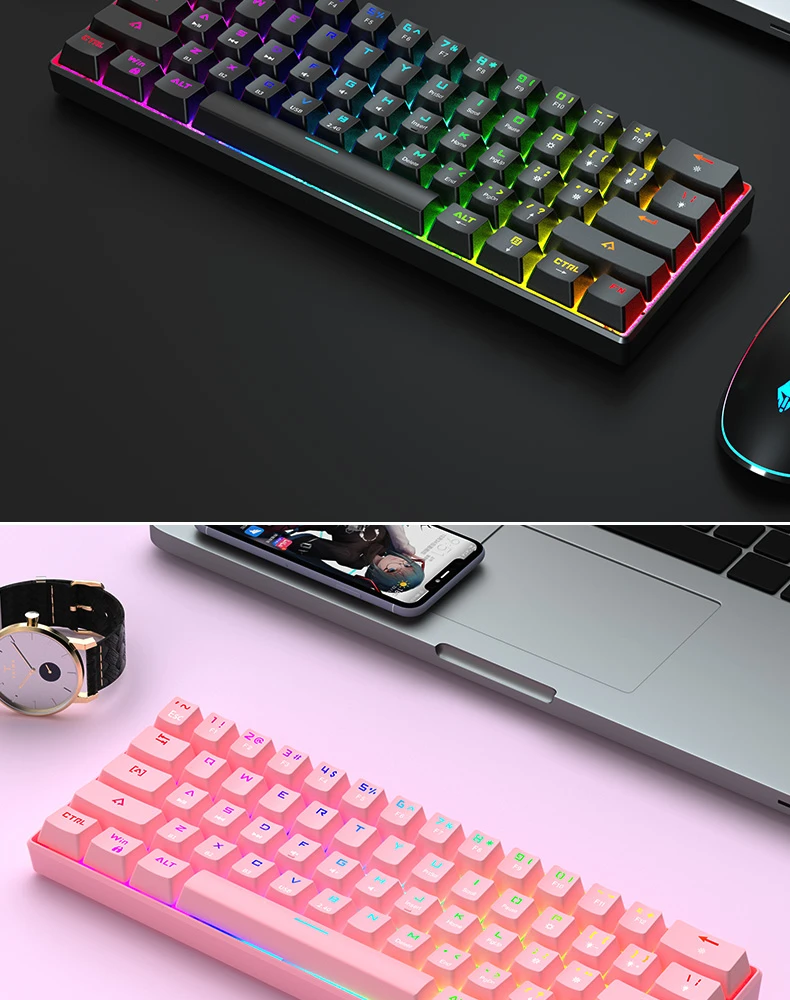 61 Key RGB LED Mechanical Wired / Bluetooth Keyboard - 8 - Kawaii Mix