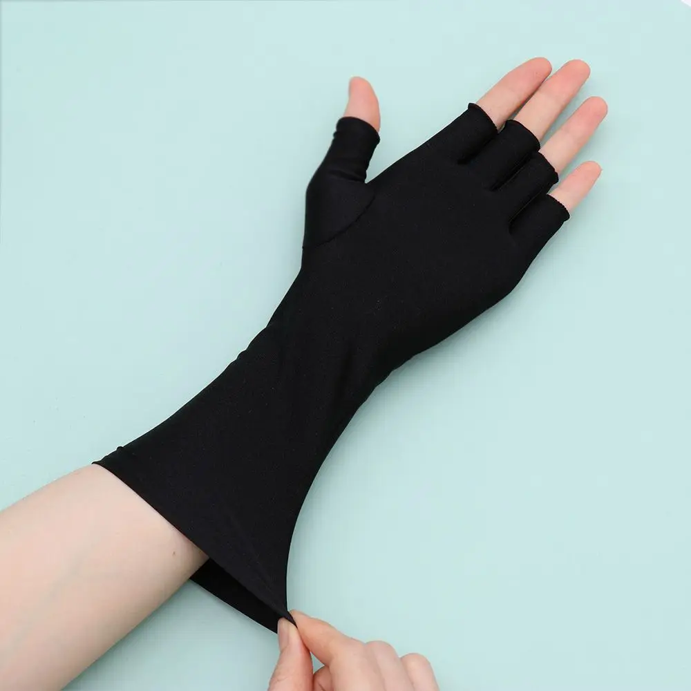 Summer Solid Mittens Half Finger Sleeves Sunscreen Protection Fingerless Long Gloves Women Arm Cool Driving Accessories