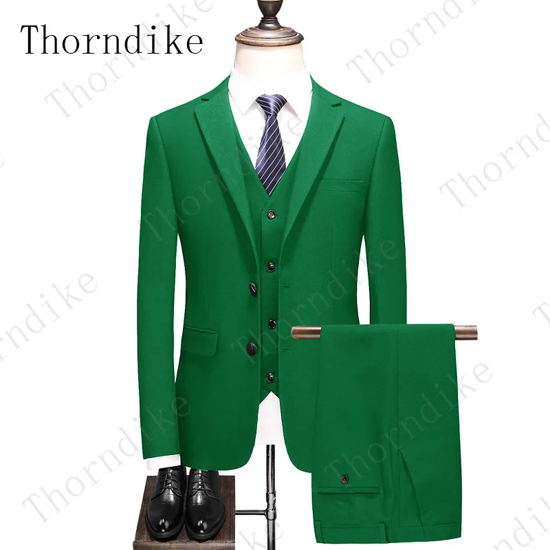 Thorndike мужские костюмы из 3 предметов, приталенные деловые костюмы для жениха, зеленый благородный серый белый смокинг для формальной свадьбы(Блейзер+ брюки+ жилет