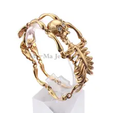 Череп ювелирные изделия золото нержавеющая сталь циркон глаза Скелет Кости Байкер мужской браслет