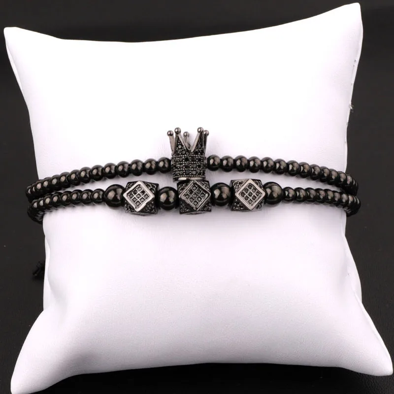 High Quality CZ Micro Pave Crown Charm Stainless Steel Beads Adjustable Bracelet Men Jewelry - Image 4