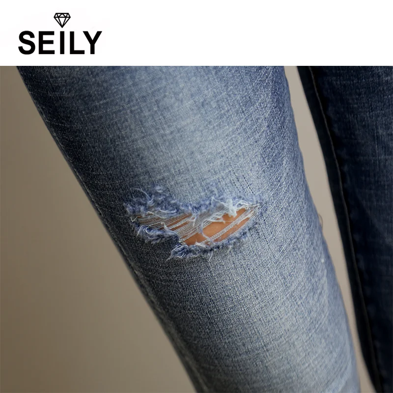 SEILY, высокое качество, потертые, обтягивающие, с дырками, джинсы для женщин, джинсовые штаны, Boyfriend, классические, обтягивающие джинсы, эластичные, для женщин, новинка