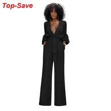 Модный повседневный комбинезон с длинными рукавами, брюки женский набор для женщин, элегантный длинный комбинезон с глубоким v-образным вырезом, сексуальный женский комбинезон