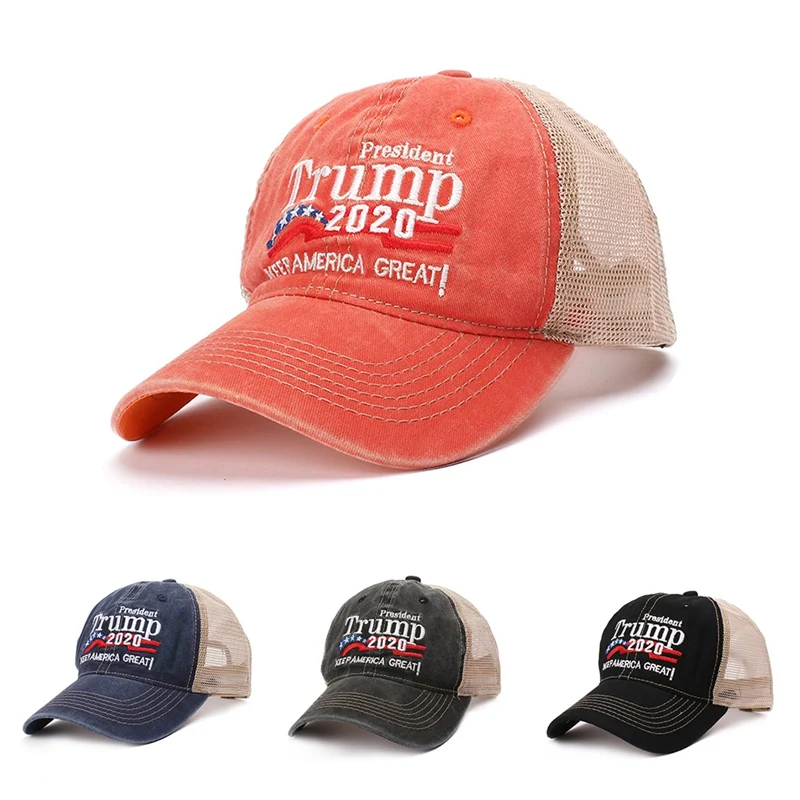 

Baseball Cap Washed Embroidered Mesh Hat Headwear Unisex Casual Streewear Donald Trump 2020 US Election Campaign Baseball Cap