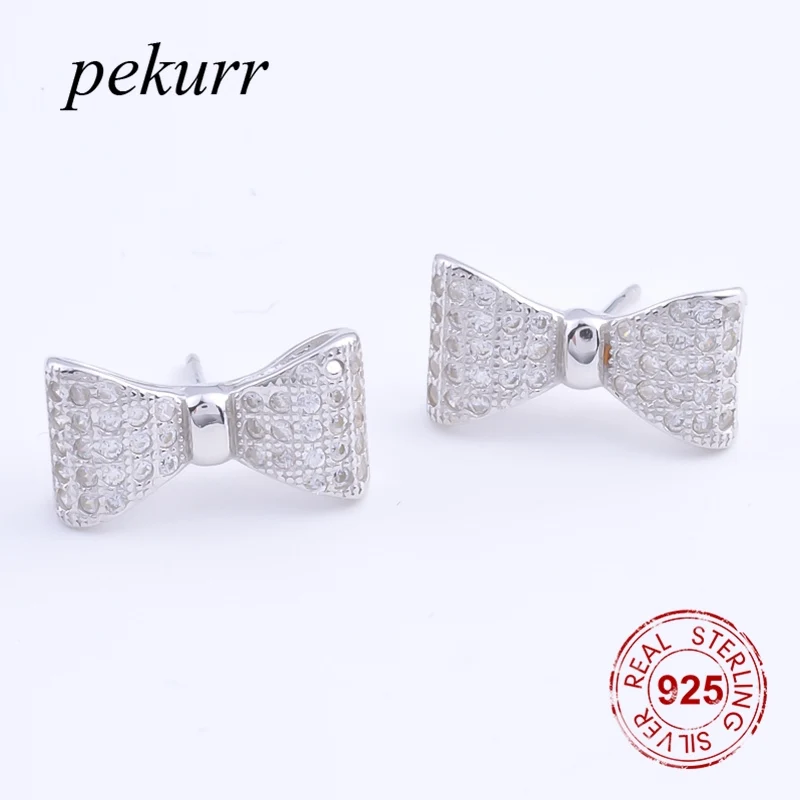 Женские серьги-гвоздики Pekurr из настоящего серебра 925 пробы с большим бантом и