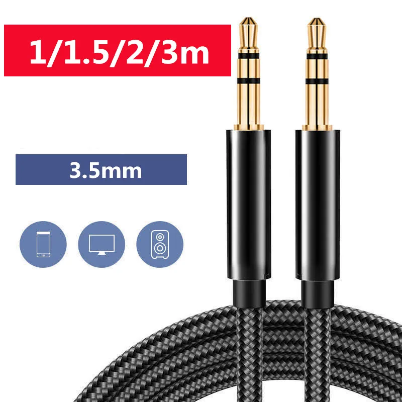 

1/1.5/2/3m Nylon Braid Headphone Extension Cable 3.5mm Male To Male AUX Cable Audio Stereo Extender Cord Earphone 3.5 Mm Cable