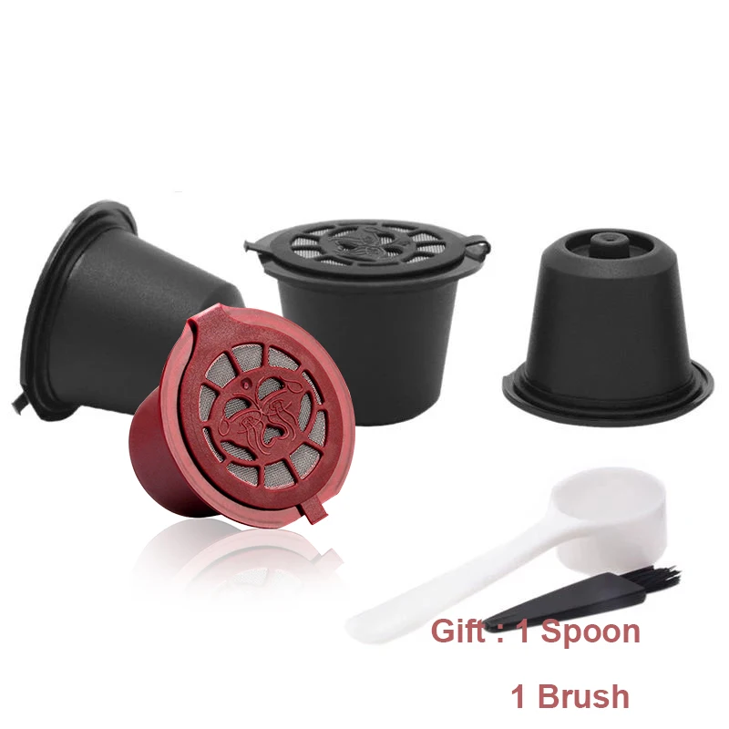

4pcs/lot Plastic Coffee Capsula Nespresso Resuable Refillable Filter 20ml Coffee Dripper with Filters Spoon