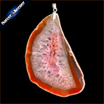 

High Quality Natural Crystal Cluster Gem Stone Jewelry Polished Faceted Agates Slice Beads Pendant Necklace for Women AA190