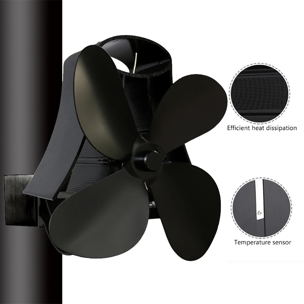Анти-грязный черный тихий дымоходный вентилятор вентиляционный канал установлен 4 лопасти вентилятор для камина отопления распределения дымовых труб радиатор