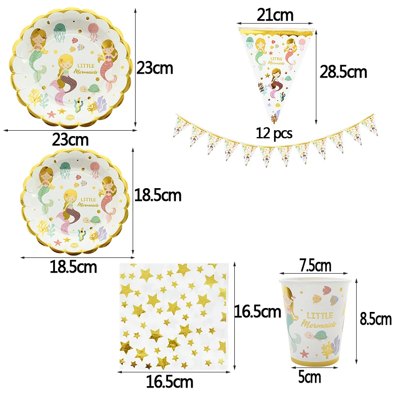 Русалочка одноразовая посуда набор бумажные тарелки салфетки для стаканчиков баннер для детей день рождения тема вечерние украшения детский душ принадлежности