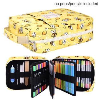

202 Colored Pencils Pencil Case - 136 Color Gel Pens Pen Bag or Marker Organizer Universal Artist Use Supply Zippered Bee