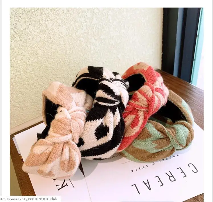 Autumn and winter new cashmere wool hairbands wide side warm middle knotted headbands