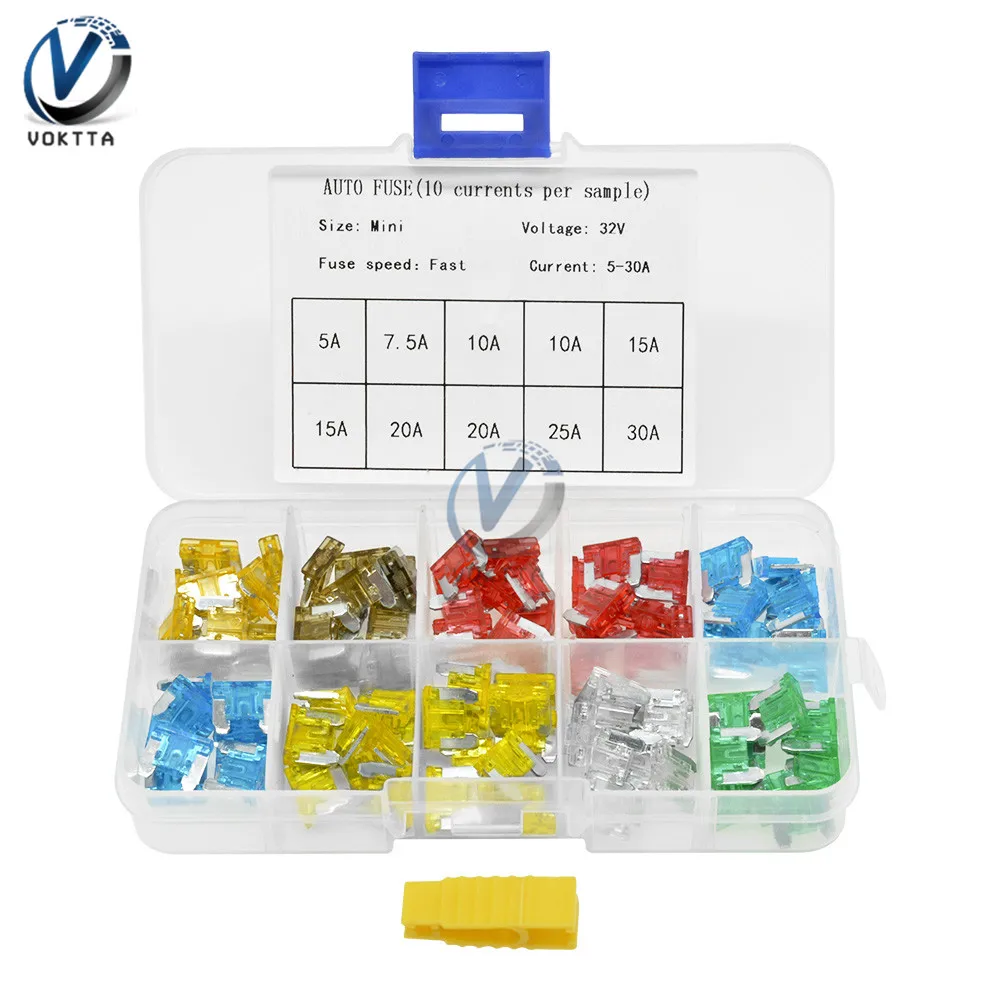 

100PCS Car Fuses Holder 1.1x1cm 1.1x1.7cm 1.9x2cm 5A 7.5A 10A 15A 20A 25A 30A Amp with Box Clip Auto Blade Type Fuse Fusibles