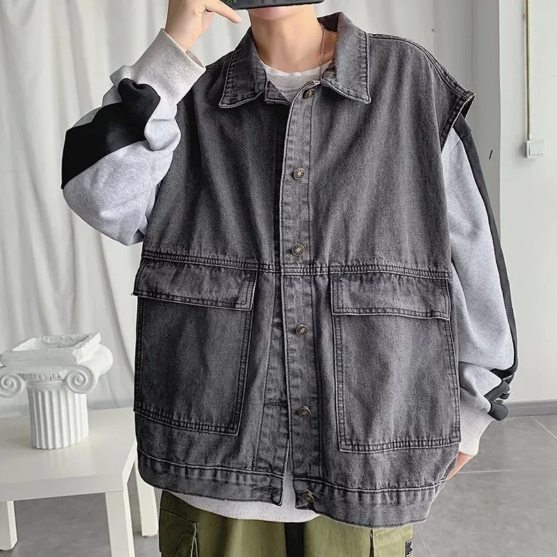 

Autumn And Winter New Style Men Korean-style Single Breasted Waistcoat Tops Trend No Good Loose Sleeveless Cowboy Waistcoat Fash
