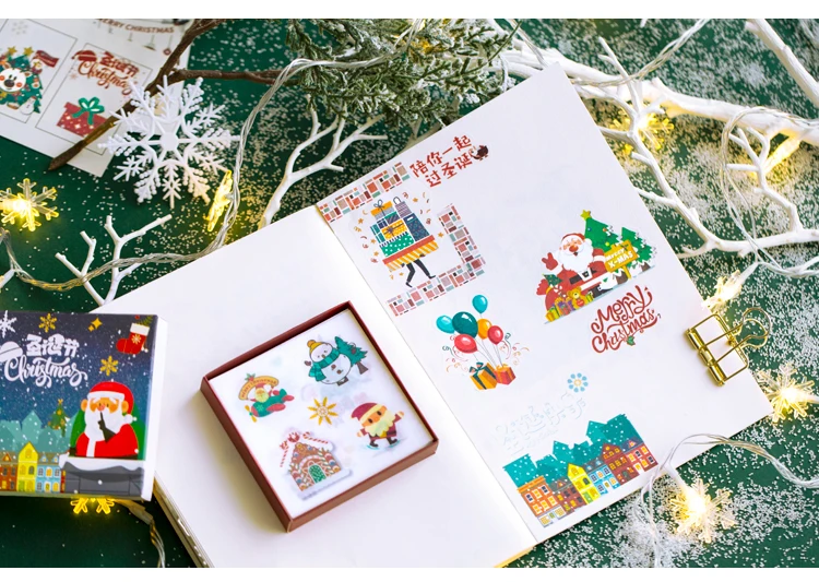 Mr.paper 50pcs/box Merry Christmas Plain Sheet Deco Stickers Santa Claus Christmas Tree Snowman Socks Gifts Children Stickers