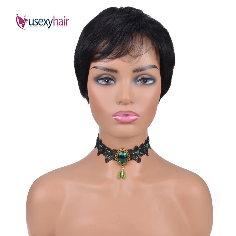 

Usexy Short Bob Human Hair Wigs With Bangs Brazilian Remy Straight Wig Human Hair 150% Density Natural Color Pixie Cut Short Wig