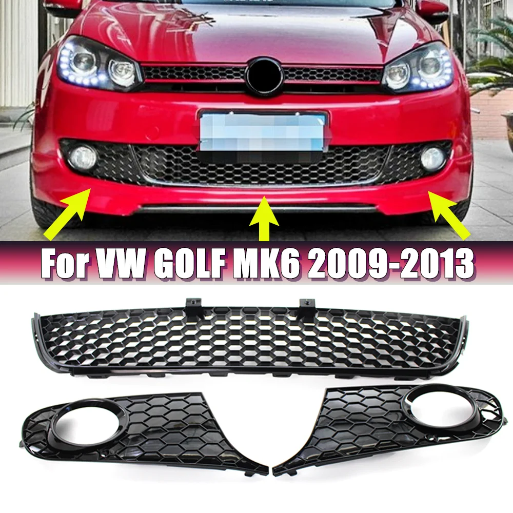 

3PCS Front Bumper Grille Mesh Grill Fog Light Cover For VW Golf 6 MK6 Non-GTI 2009 2010 2011 2012 2013 Car Accessories