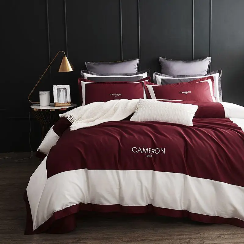 

Luxury Solid Red Bedding Sets Duvet Cover Bed Sheet Pillowcase Bedspread Comforter Cover New Bedding Set for Hotel Home