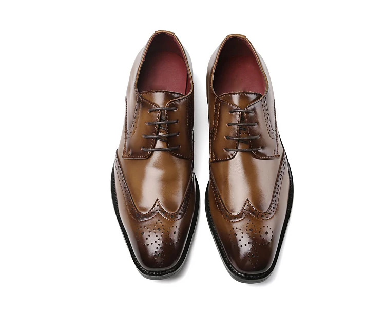 Новые кожаные Мужские модельные туфли в деловом стиле с перфорацией; сезон весна-осень; винтажные Мужские броги; официальные мужские туфли с квадратным носком; цвет черный, коричневый