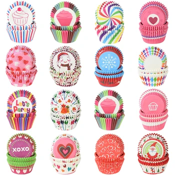 

100Pcs Cheap Mini Papr Cake Cups DIY Baking Molds Cupcake Toppers for Birthday Wedding Christmas Party Cake Dessert Decor Supply