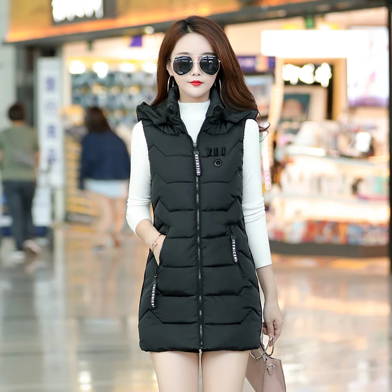 Solid Coletes Vadim Vest Women Colete Feminino Winter New Women's Slim Slimming Cotton In The Long Section Of Warm Hooded
