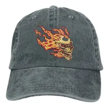 Страшный пламенный череп джинсовая шляпа Регулируемая женская простая бейсболка