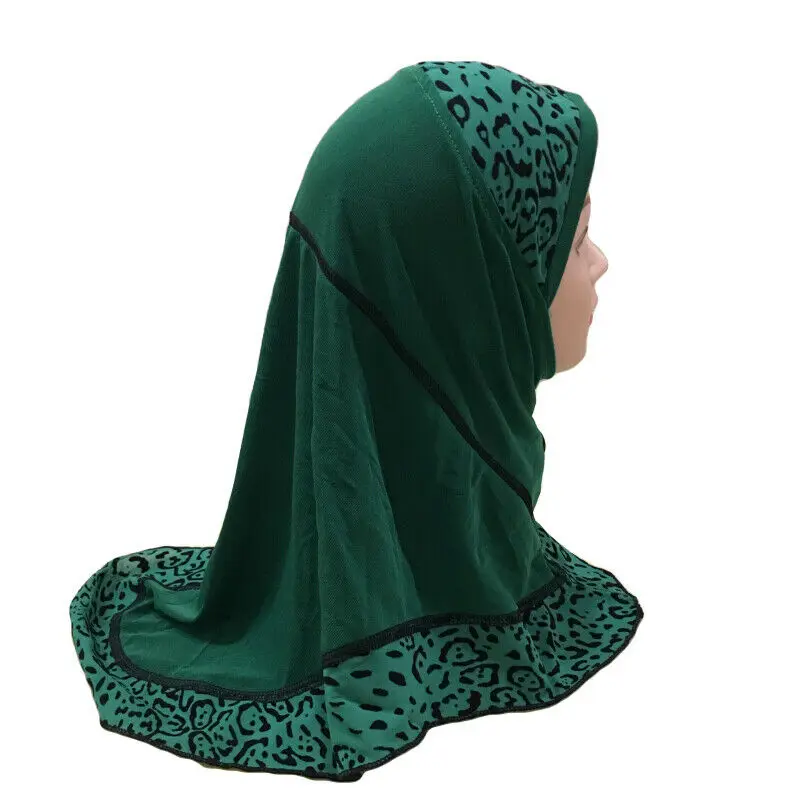 Мусульманский Хиджаб Dromiya, исламский шарф в арабском стиле для девочек, шали с леопардовым узором для девочек 2-7 лет - Цвет: Green