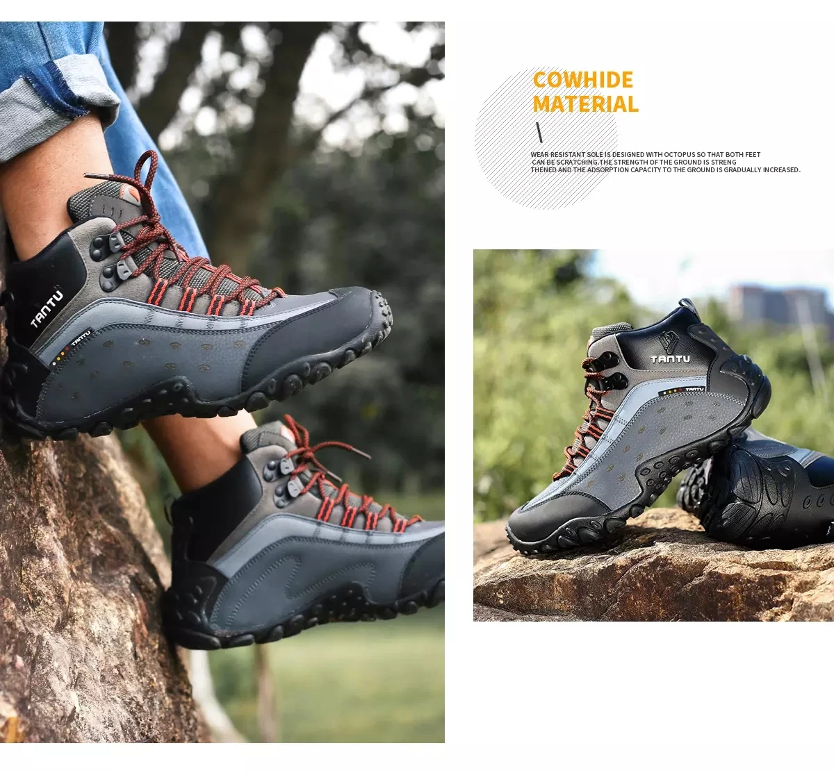 TANTU Треккинговая обувь для мужчин водонепроницаемая походная обувь кожаная мужская уличная горная обувь походные кроссовки Большие размеры 39~ 46