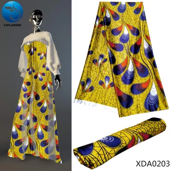 

LIULANZHI Yellow ankara printing silk fabric african print silk wax fabric for imitated pink silk fabric for dress 5yards XDA02