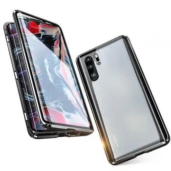 

Luxury Magnetic Metal Bumper,Case for Huawei P30 Pro P20 Mate 20 Cover 360 Glass Full Body Phone Case Huawei P30 Case Armor P 30