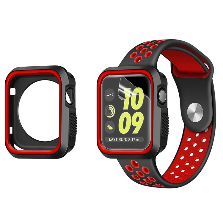 Black Red Стильный защитный чехол-накладка для iWatch 3 2 1 38 мм 42 мм аксессуары для протектора экрана ремешок для Apple Watch 4 5 40 мм 44 мм - Цвет: Black Red