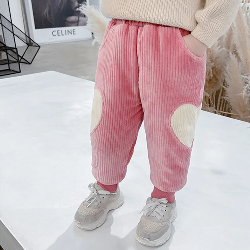 

DFXD New 2020 Winter Kids Clothes Girls Plus Velvet Thicken Love Heart Corduroy Pants Warm Cotton Long Trousers Baby Girl Pant