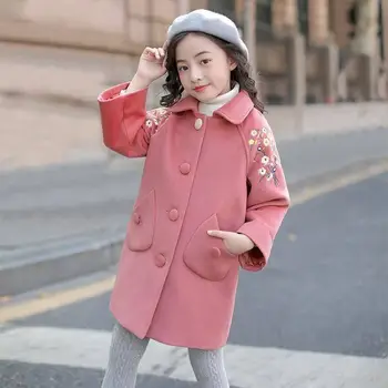 

2019 New Fashion Winter Children Girls Cotton Outwear Kids girls Flower Embroidery Thicken Warm Woolen Coats Teenage Jacket W157