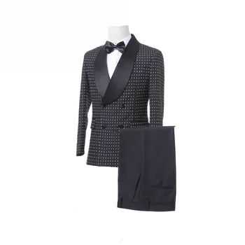 

2020 Men Black Little Bit Double Breasted Wedding Suit With Pants Tuxedo For Men Wedding Suits Prom Formal Suits(Jacket+Pants)