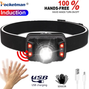 

USB Rechargeable Headlight Waterproof Head Lamp 7000LM Body Motion Sensor Headlamp with Built-in Battery Powerful Head Light