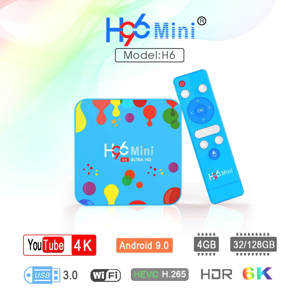 DMYCO 4 Гб 128 ГБ H96 Мини Android 9,0 ТВ приставка Allwinner H6 четырехъядерный 6K H.265 Wifi Bluetooth HD Youtube телеприставка 4 ГБ 32 ГБ коробка