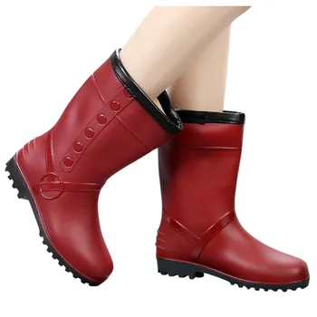 

Over The Knee Boots Plus Velvet Mid Warm Snow Boots Women's Non-Slip Rain Boots Outdoor Water Shoes ботинки женские#11734