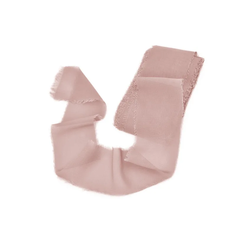 Dusty Rose 7,5 см x 5,5 м Ручной Работы Потертый шифоновый букет оберточная лента для подарков Бахрома Край ленты Свадебные приглашения плоский реквизит Рождество - Цвет: Dusty Rose