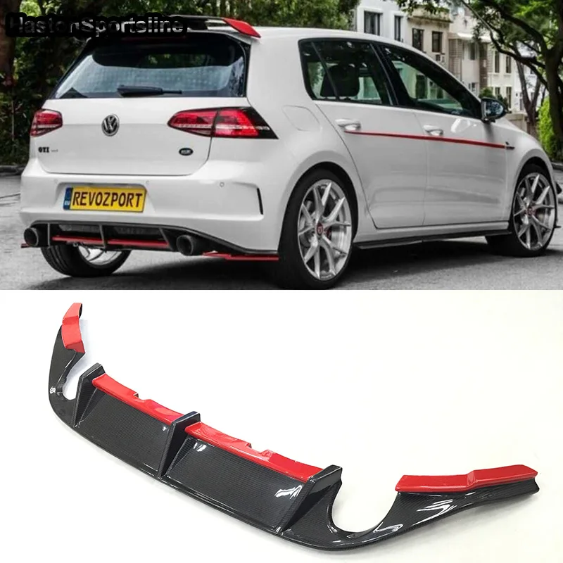 Golf 7 MK7 GTI красный углеродное волокно Revozport Style диффузор губа на задний бампер для
