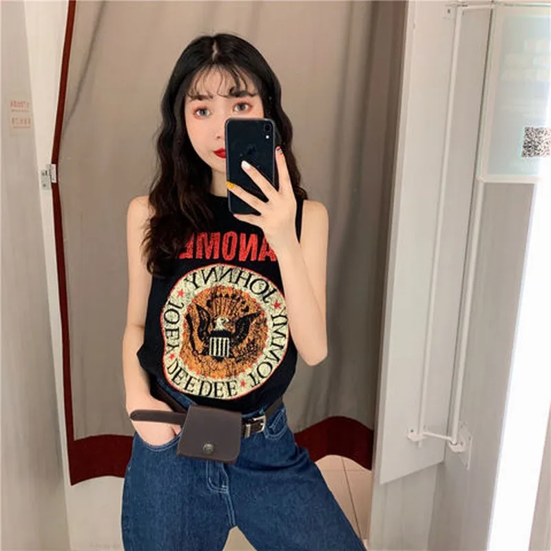 

2020 New Summer Sleeveless Tank tops Causal Loose Vest Sports Wear Sling Women Cartoon Printing o-neck Sexy Tank for party Club