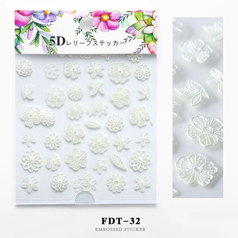 3D Рельефный цветок лист наклейки для ногтей наклейки эмпаистические Выгравированные наклейки Слайдеры для дизайна ногтей маникюр акриловое украшение - Цвет: 32