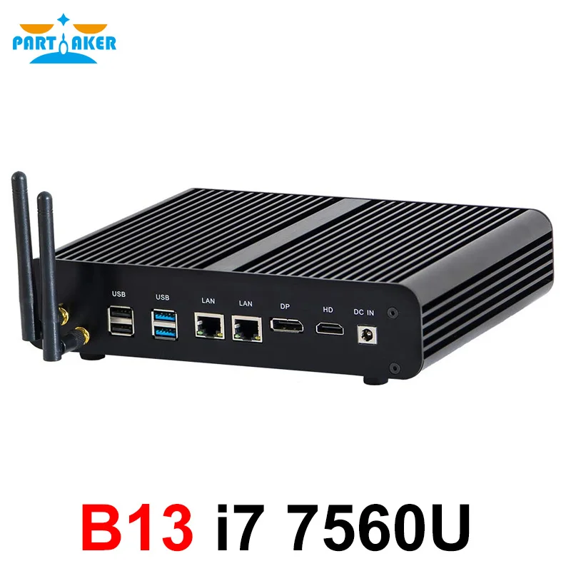  Partaker Fanless Mini Computer i7 8550U/7560U i5 8250U/7260U 2*DDR4 Msata+M.2 SSD Micro PC Win10 Pr