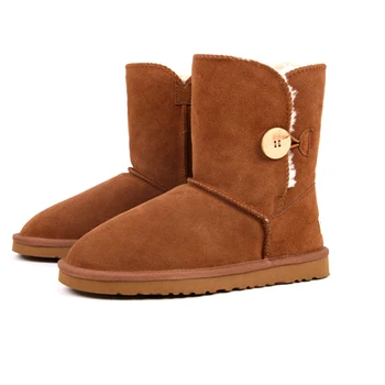 

5-9 size snow boots women warm genuine leather boots winter button Australia High-quality Comfortable Maroon grey black