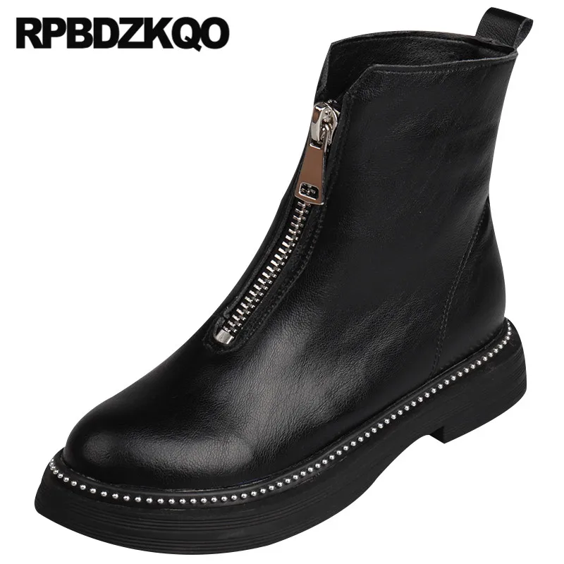 

women ankle boots 2019 round toe waterproof rivet booties stud combat studded candy metal front zipper british shoes military