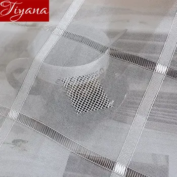 

Transparent Sheer White Window Screen for Living Room Plaid Mesh Curtain Balcony Tulle Fabric Kitchen Drape Custom T&444#30